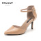 St&Sat/星期六尖头一字式扣带中空细高跟单鞋SS81114643 杏色 38