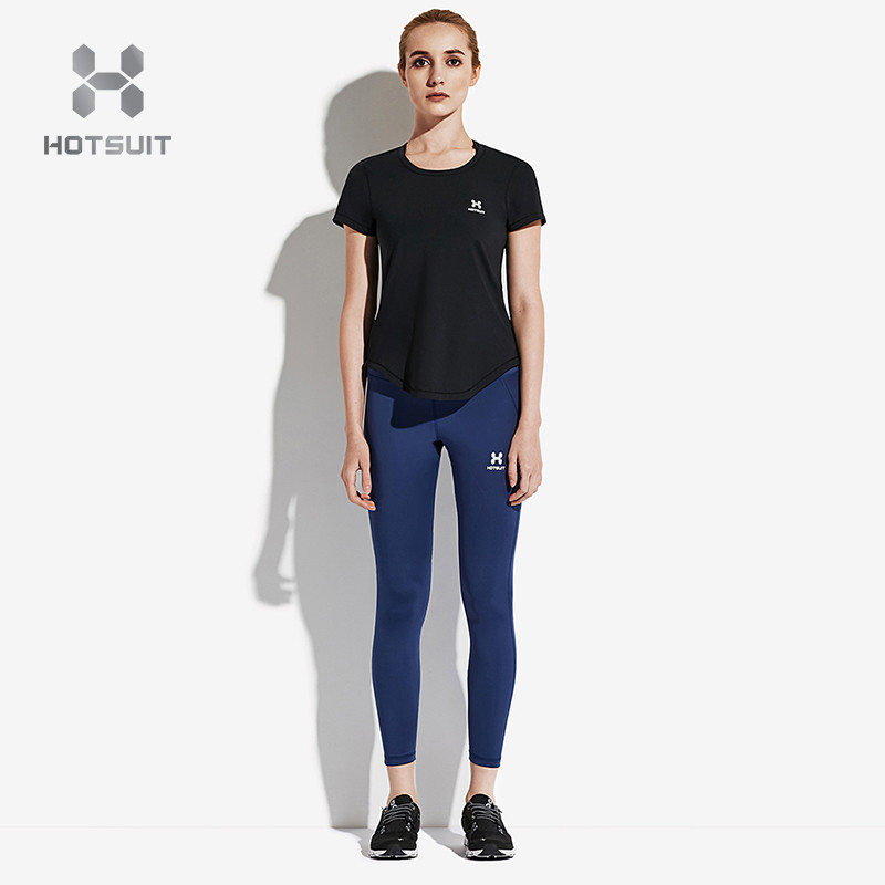 美国HOTSUIT后秀塑形系列运动T恤女夏季圆领T恤短袖运动短袖T恤6702015 XL 矿物黑
