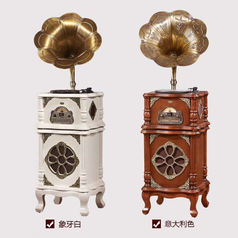 欧蒂诺留声机 JD668 电唱机大喇叭 仿古复古黑胶唱片机 大喇叭 老式电唱机 直杆唱臂 CD/USB播放（古典棕）