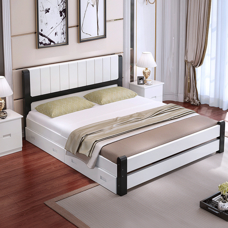 艾帛利(AIBOULLY) 床 实木双人床 全实木床1.2米1.5米1.8米木质床 卧室现代简约主卧经济型松木床婚床 1.5x2.0米床带双抽屉款+送床垫（颜色备注）