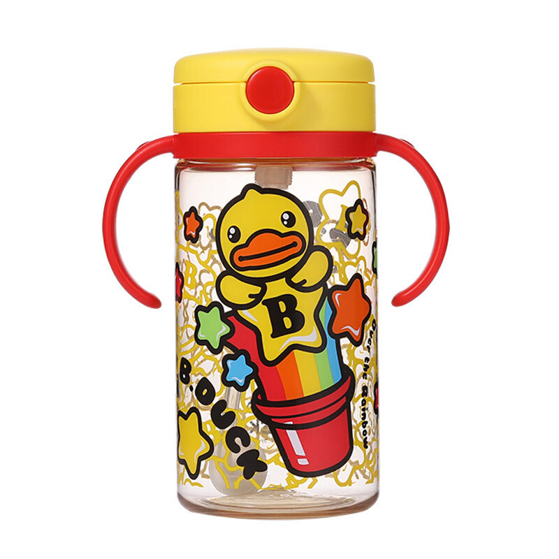 B.DUCK小黄鸭儿童水杯PPSU宝宝吸管水杯水壶重力球冷水杯300ml 300ml红柄