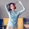 韩都衣舍2018秋装新款女装韩版白色潮打底上衣长袖T恤JW12685筱 L 蓝色