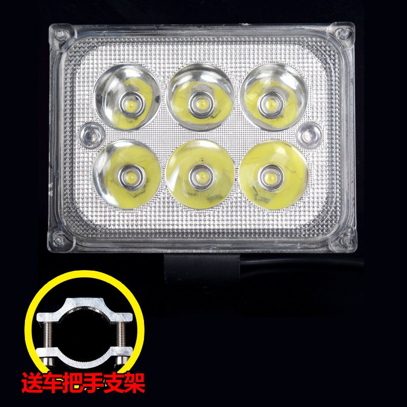 电动车灯超亮外置大灯摩托车led灯泡汽车强光射灯三轮车灯12V-80V 外置方形六珠+支架