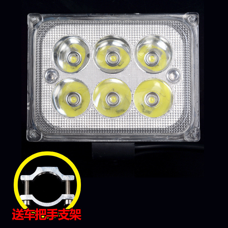 摩托车led车灯超亮外置射灯开道爆闪灯改装强光辅助灯流氓灯12V 外置方形六珠+支架