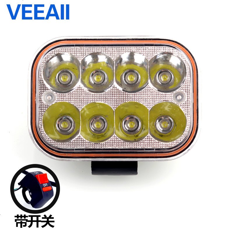 摩托车远近一体suvled大灯反击灯聚光电动车吉普车射灯铺路灯 方形八珠+开关