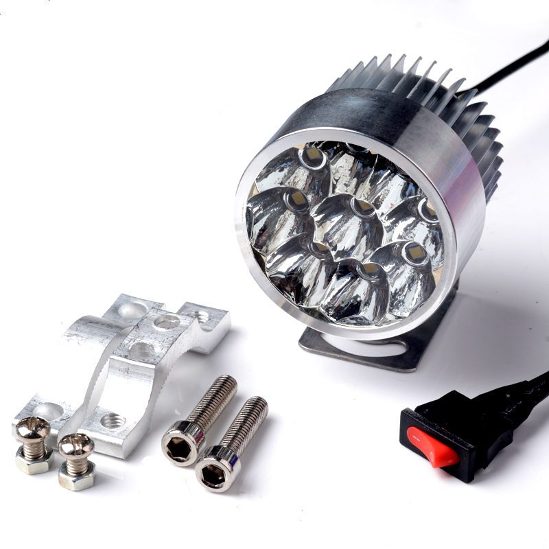 电动车灯超亮led大灯摩托车灯光改装爆闪灯聚光强光射灯12v48v60v 九珠小霸王+支架+开关