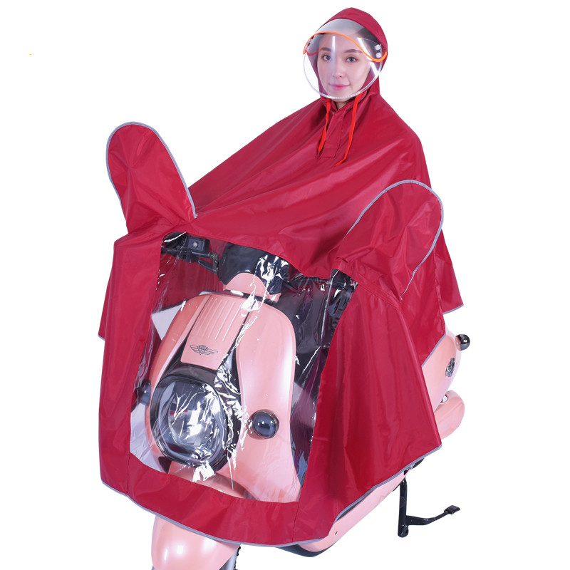 电动车雨衣雨披摩托车雨衣成人男女透明大面罩加厚单人雨披XXXXL_1 酒红色