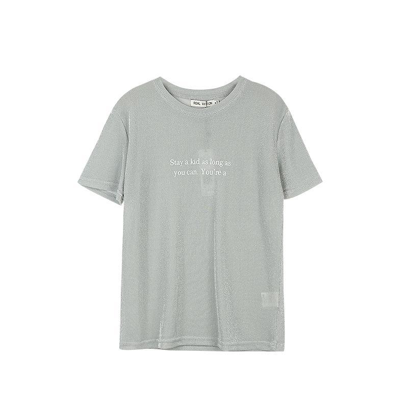 RV2018夏装新款shop1972闪金字母印花T恤女RWFHMAA064_1 M 灰色3天发货