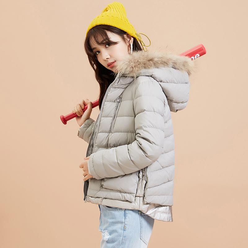 【反季特价】美特斯邦威羽绒服女秋冬装毛领净色可爱连帽短款外套韩版学生潮_1 M:160/84A 603036灰色【1】