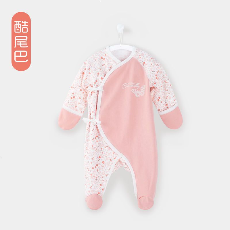 酷尾巴新生儿春秋季连体衣0-3个月宝宝哈衣爬服初生婴儿内衣服_322_458 52cm_ 浅橙