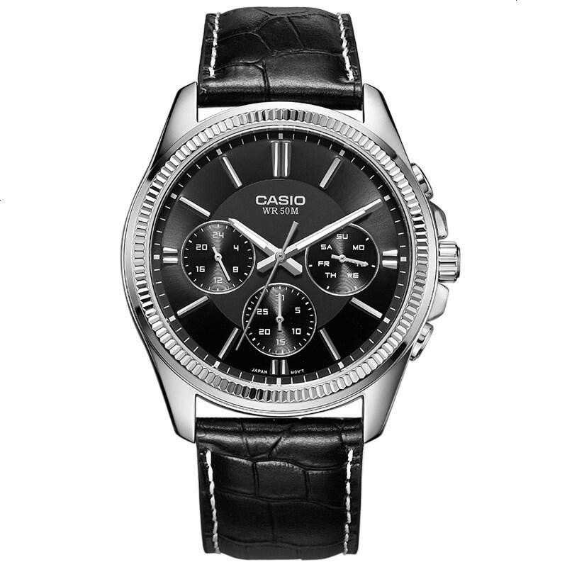 卡西欧（Casio)手表 商务手表 Analogue系列 黑盘皮带 石英表 男 MTP-1375L-1A 黑盘皮带_黑盘皮带