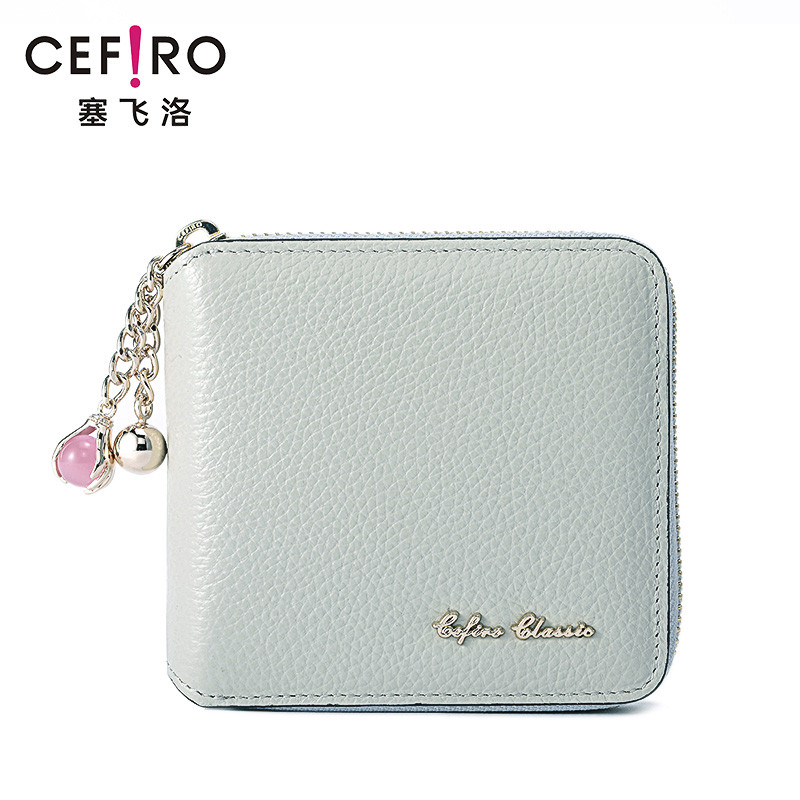 CEFIRO塞飞洛2018新品女士横款钱包短款日韩学生两折叠小清新皮夹 灰色