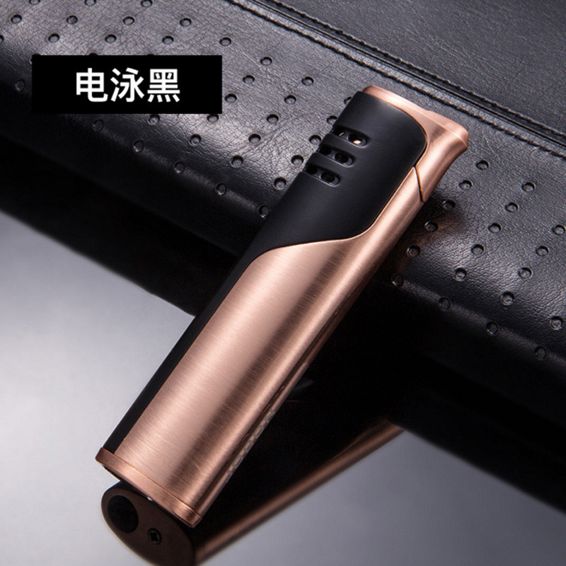 直充充气打火机直焰防风火机雪茄点火器金属个性创意送男朋友礼物 电泳黑