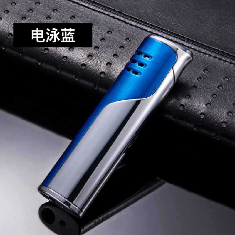 直充充气打火机直焰防风火机雪茄点火器金属个性创意送男朋友礼物 电泳蓝