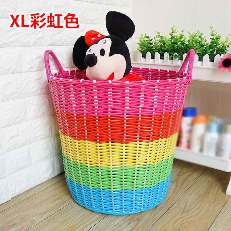 脏衣篮编织塑料洗衣筐卫生间大号脏衣篓换洗脏衣服收纳筐玩具筐_1 XL彩虹色