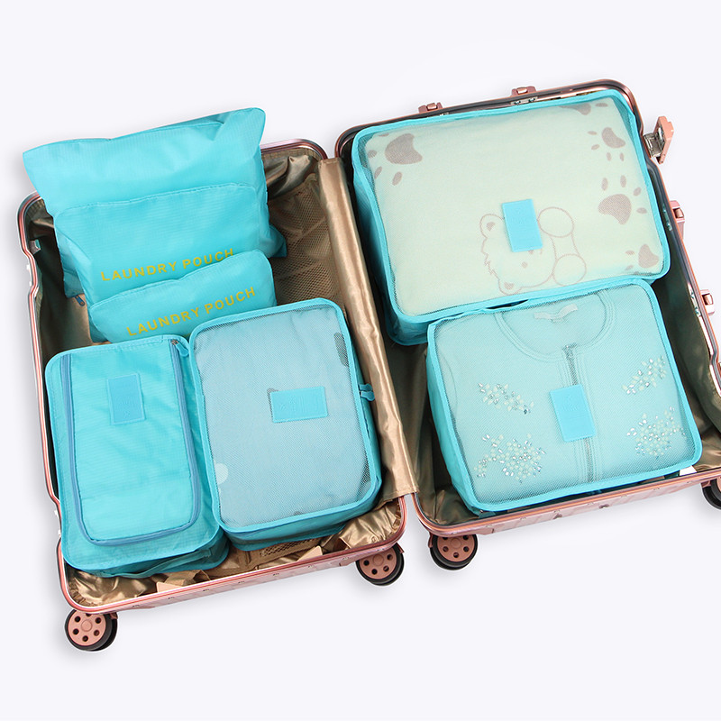 便携衣物旅行收纳袋套装行李箱收纳包旅游整理袋_1 七件套亮蓝