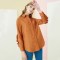 高梵(GOLDFARM)春季女装甜美复古木耳边白色长袖衬衫女宽松时尚上衣 焦糖 S