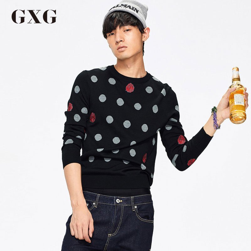 GXG毛衫男装春季波点撞色圆领套头针织线衫个性毛衫 波点 175/L