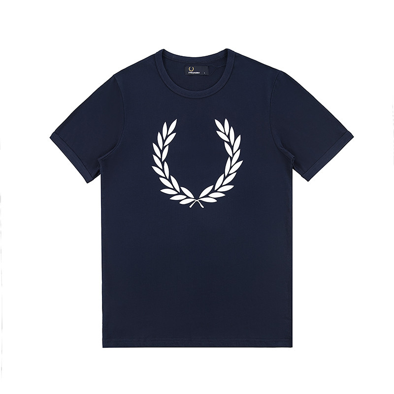 Fred Perry 男装新款 LOGO印花英伦风纯棉短袖T恤 M1532 L 蓝色