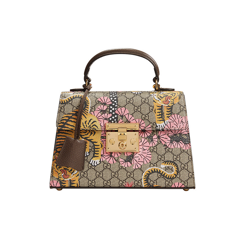 Gucci/古驰 帆布GG老虎女士印花手提包453188 米色