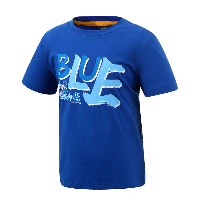 苏宁足球俱乐部棉质休闲新品短袖字母印花图案文化衫儿童T恤 蓝色 120CM