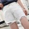 简妮薇破洞牛仔裤短裤女夏季2018新款韩版百搭修身显瘦学生阔腿热裤 白色2001 XL