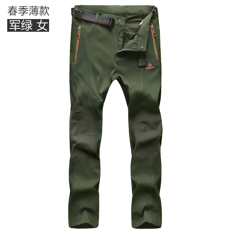 德国波梵森春户外冲锋裤男女 情侣款软壳抓绒登山裤防泼水透气男 3XL 军绿女-1633