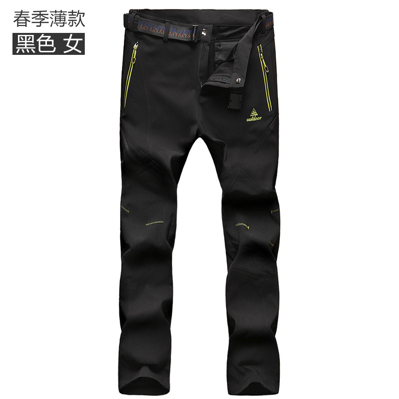 德国波梵森春户外冲锋裤男女 情侣款软壳抓绒登山裤防泼水透气男 L 黑色女-1633