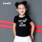 安奈儿童装女童短袖T恤2018夏季新款圆领EG821278 160cm_ 石榴红