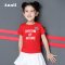 安奈儿童装女童短袖T恤2018夏季新款圆领EG821278 160cm_ 石榴红