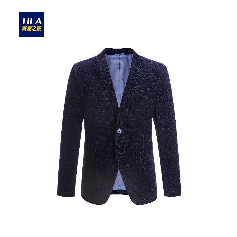 HLA海澜之家时尚花纹休闲西服2018秋季新品舒适丝绒单西外套男 165/84Y 藏青花纹99