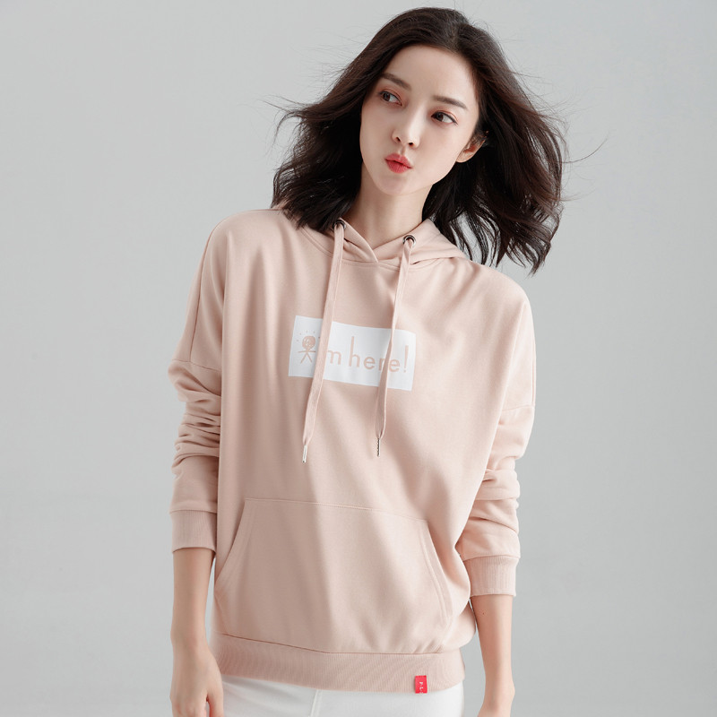 连帽宽松ins卫衣女韩版薄款学生套头藕粉色上衣帽衫潮 L 杏色