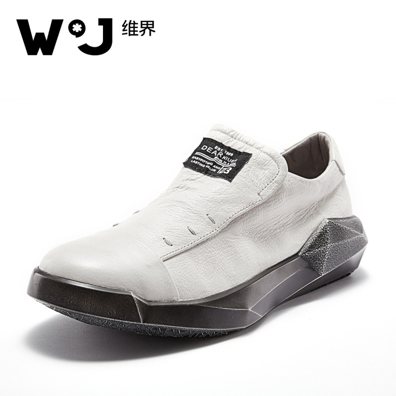 维界乐福鞋春季男士日常休闲皮鞋舒适驾车鞋复古时尚真皮潮鞋板鞋 白色 42