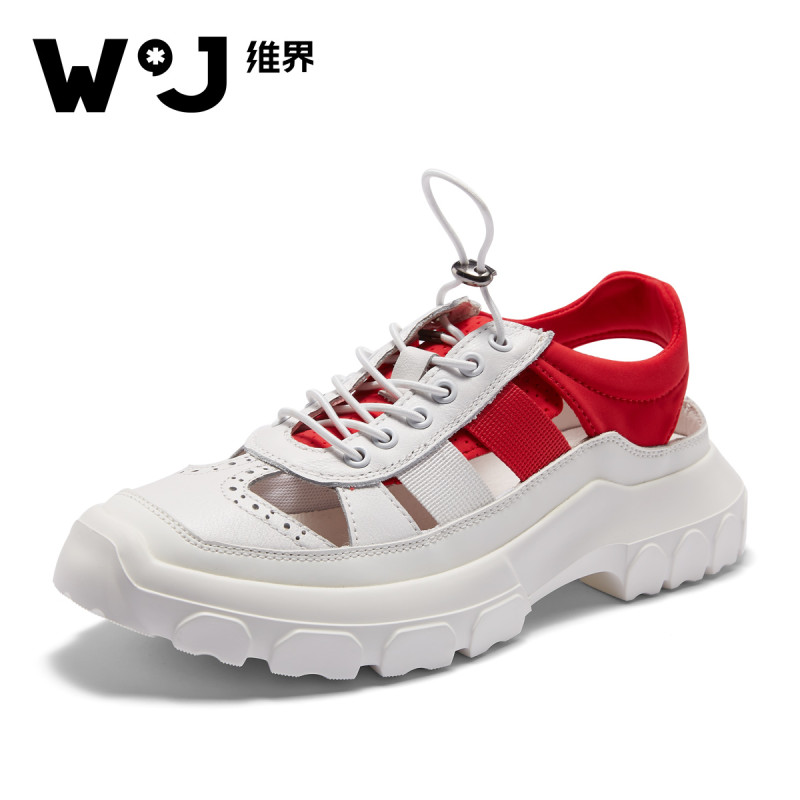 维界2018春夏季新款休闲凉鞋男韩版风潮流系带青春男士个性时尚鞋_OkW70 白色 43