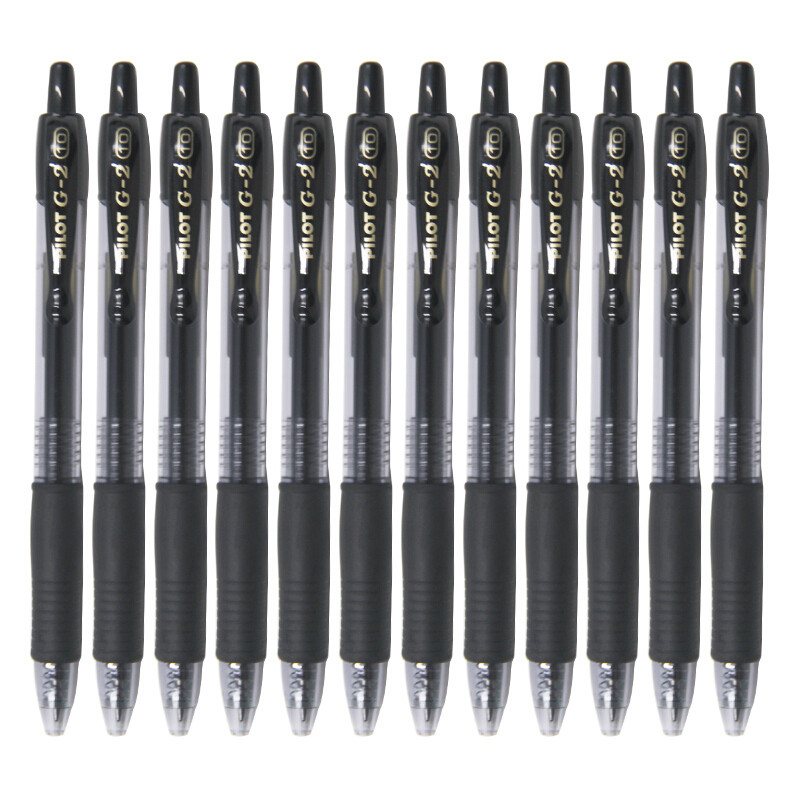 百乐（PILOT）BL-G2-7按动中性笔0.7mm 按制式大容量水笔 黑色/红色 日本品牌 黑色12支装
