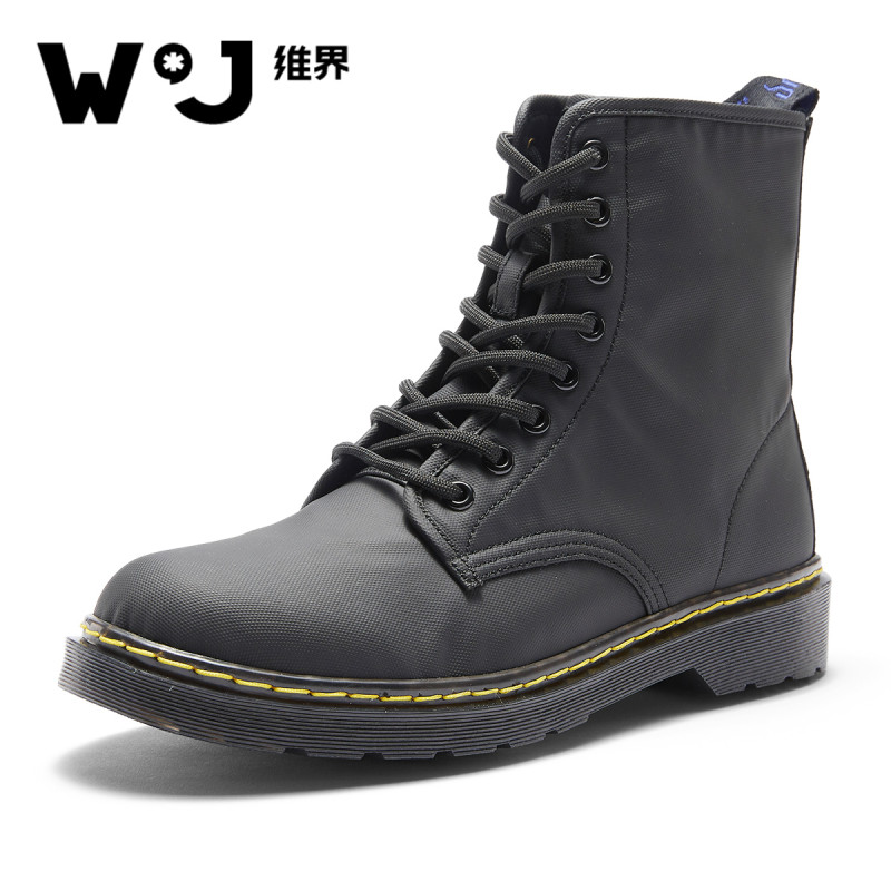 维界秋季新品英伦时尚马丁休闲靴男士韩版潮厚底增高工装帆布鞋男 黑色 42