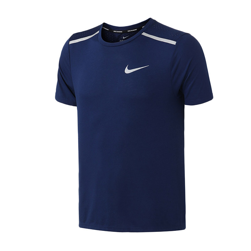 NIKE耐克男装透气速干跑步上衣健身运动短袖T恤892814 892814-478浅蓝色+金属银+反光银 S