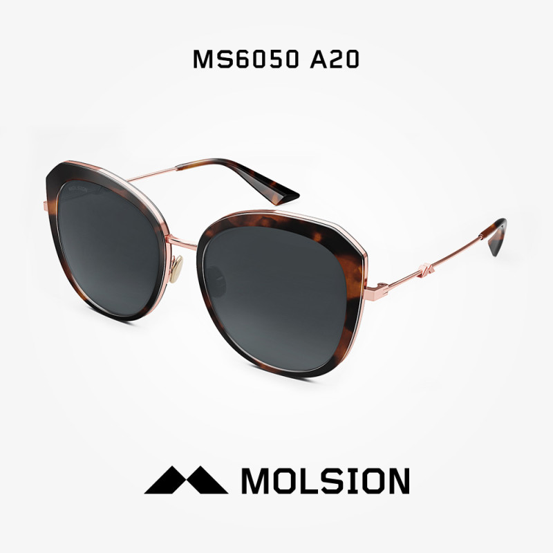 MOLSION陌森2018年春夏新款偏光太阳镜片舒适TR圆脸女士墨镜MS6050 A20镜框：玳瑁色玫瑰金色镜片：灰色非偏光