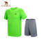 CAMEL骆驼户外速干套装 2018夏季新款男款运动跑步健身透气吸汗速干短袖衣裤两件套 S 黑/灰，二件套