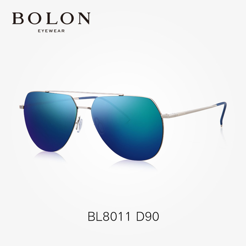 BOLON暴龙偏光太阳镜男复古金属框蛤蟆镜时尚墨镜的开车眼镜BL8011 D90银色