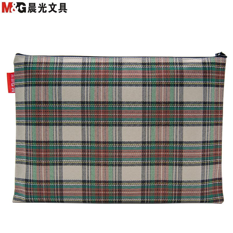 晨光（M&G）ADM92946 A4格纹防水拉链袋颜色随机 绿色