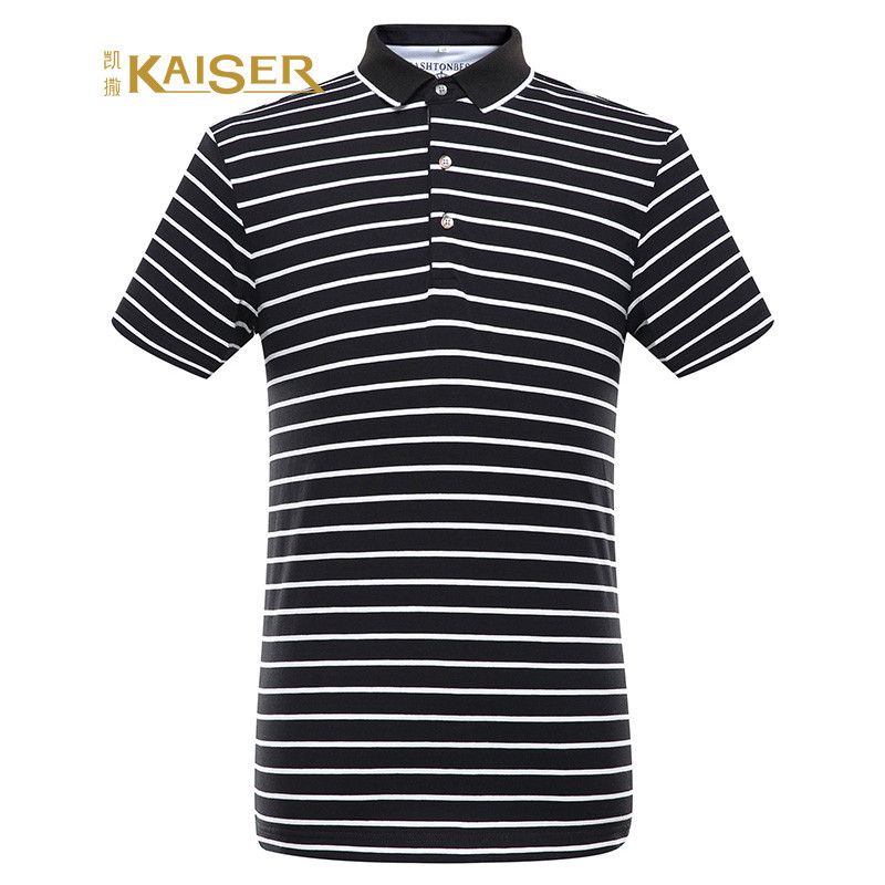 凯撒(KAISER) POLO衫男士细条纹商务绅士休闲短袖T恤 56(190/XXXL) 黑色