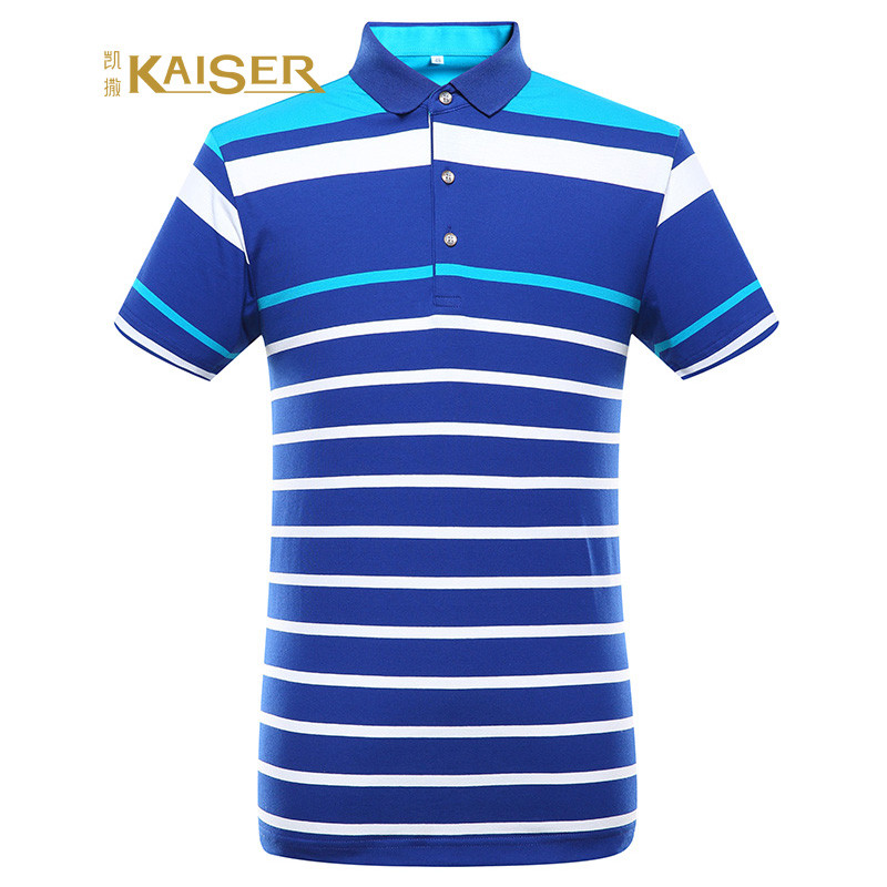 凯撒(KAISER) 男士商务休闲POLO衫都市百搭条纹短袖 48(170/M) 湖蓝色