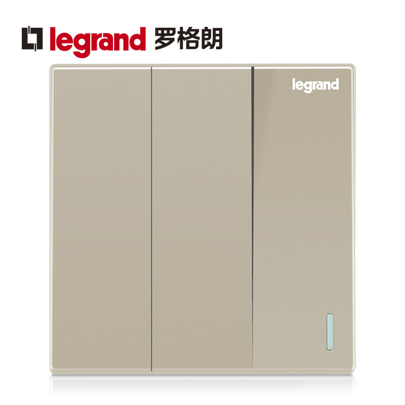 罗格朗(Legrand)开关插座面板仕典金色一开二开三开单控双控智能家用家居暗装墙壁电源86型1个双控开关 三开双控带荧光 仕典米兰金