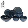 美濃燒天目釉日式陶瓷碗盤餐具套裝家用間約復古藍色碗碟十二件套