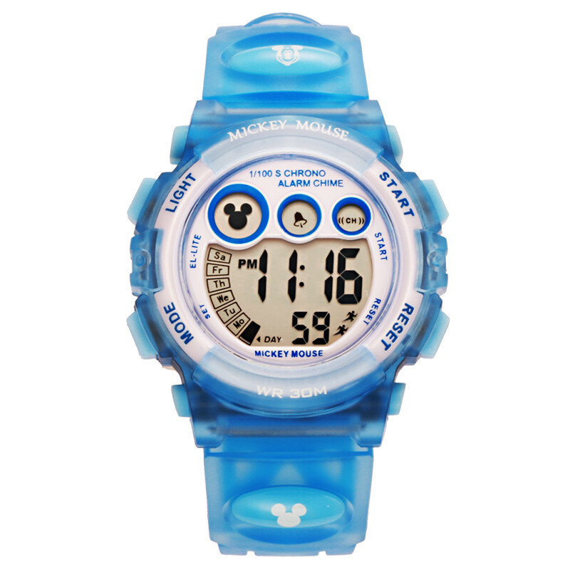 迪士尼（DISNEY)手表 多功能防水夜光电子儿童小学生男孩女孩运动手表 15030L浅蓝色