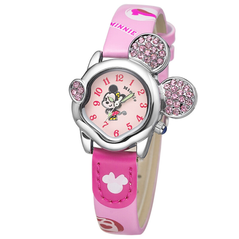 迪士尼(DISNEY)手表 可爱镶钻米奇头紫色女孩夜光石英儿童手表DC-54016 P粉色