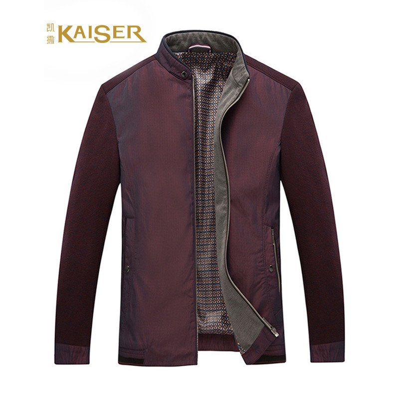 【反季清仓特价】KAISER凯撒夹克男士立领简约时尚休闲春季外套 紫红色 3XL/190