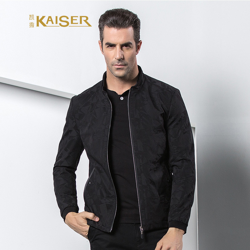 凯撒KAISER夹克男士针织提花时尚休闲春秋外套 黑色 185/XXL