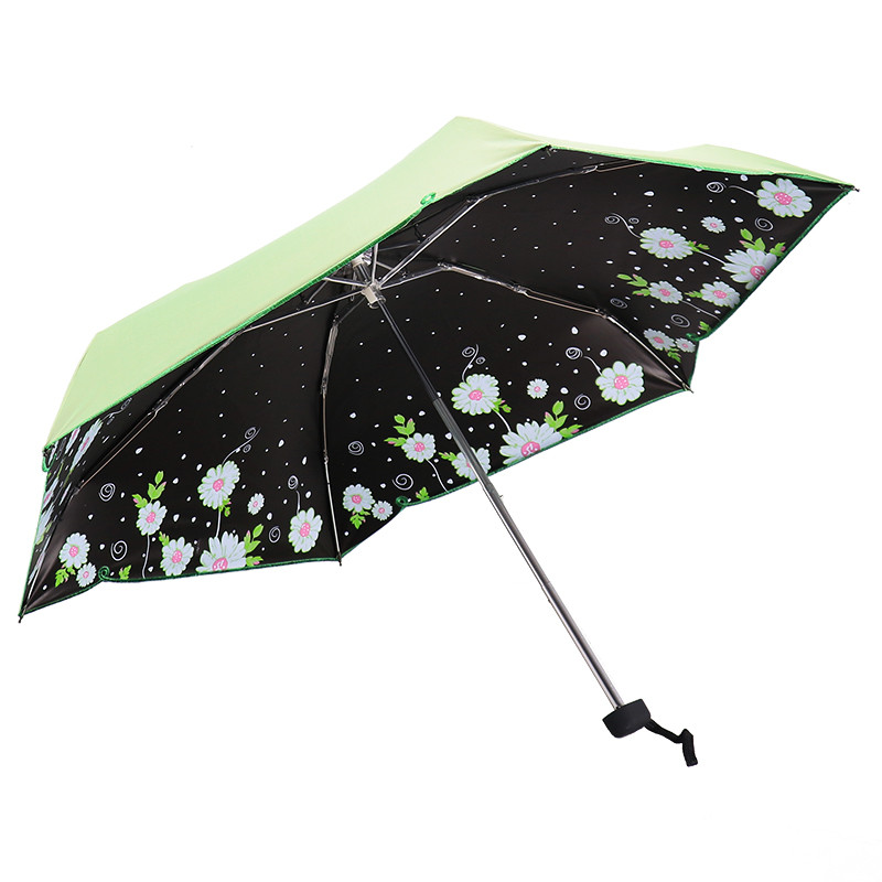 天堂伞 全遮光碰击布黑胶丝印绣边五折口袋晴雨伞太阳伞 L50061DLCJ 黄绿